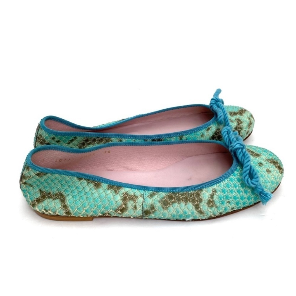 PRETTY Ballerinas Snakeskin Round toe Ballet Flats In Aqua Blue Green Size 8 - Picture 5 of 12